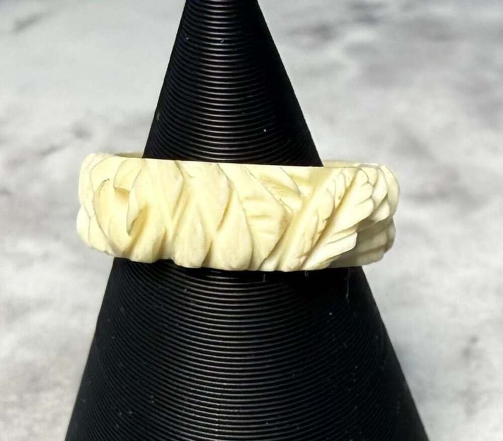 Vintage Carved Bone Ring With Wheat and Leaf Motif Size 5-5.5